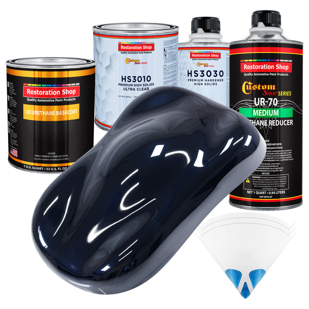 Nightwatch Blue Metallic - Urethane Basecoat with Premium Clearcoat Auto Paint (Complete Medium Quart Paint Kit) Professional Gloss Automotive Coating