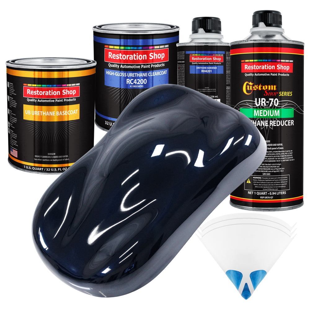 Nightwatch Blue Metallic - Urethane Basecoat with Clearcoat Auto Paint - Complete Medium Quart Paint Kit - Professional Automotive Car Truck Coating