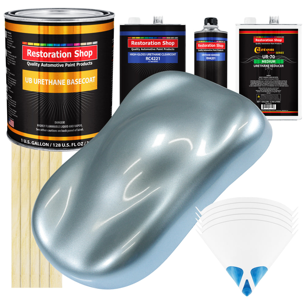 Ice Blue Metallic - Urethane Basecoat with Clearcoat Auto Paint - Complete Medium Gallon Paint Kit - Professional Gloss Automotive Car Truck Coating