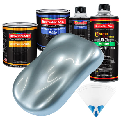 Ice Blue Metallic - Urethane Basecoat with Clearcoat Auto Paint - Complete Medium Quart Paint Kit - Professional Gloss Automotive Car Truck Coating