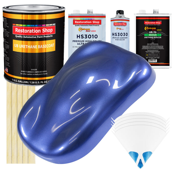 Indigo Blue Metallic - Urethane Basecoat with Premium Clearcoat Auto Paint - Complete Medium Gallon Paint Kit - Professional Gloss Automotive Coating