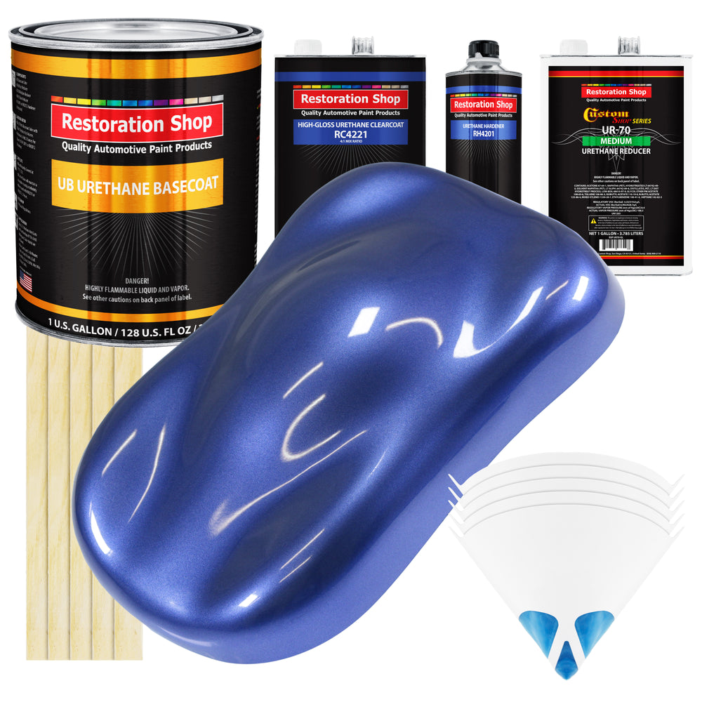 Indigo Blue Metallic - Urethane Basecoat with Clearcoat Auto Paint (Complete Medium Gallon Paint Kit) Professional Gloss Automotive Car Truck Coating