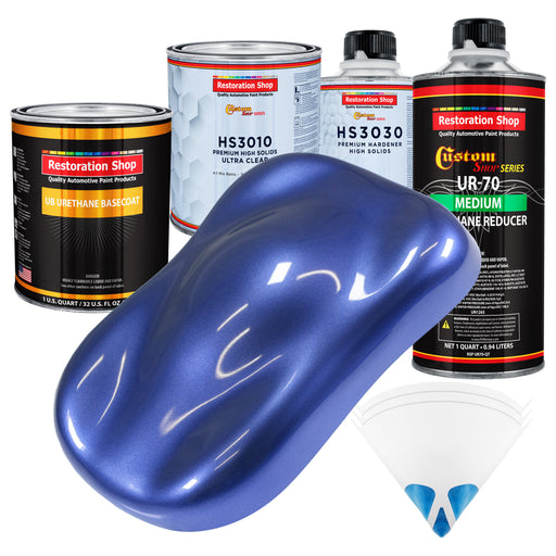 Indigo Blue Metallic - Urethane Basecoat with Premium Clearcoat Auto Paint - Complete Medium Quart Paint Kit - Professional Gloss Automotive Coating