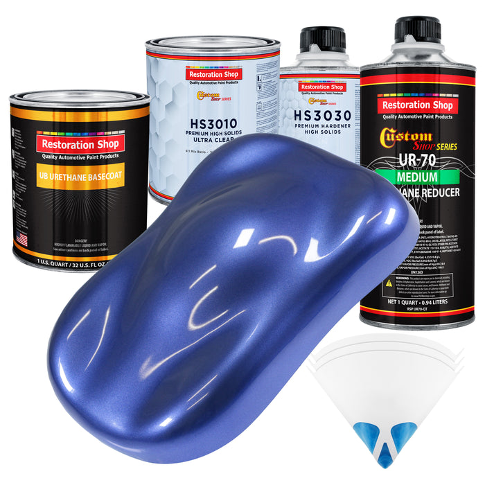 Indigo Blue Metallic - Urethane Basecoat with Premium Clearcoat Auto Paint - Complete Medium Quart Paint Kit - Professional Gloss Automotive Coating