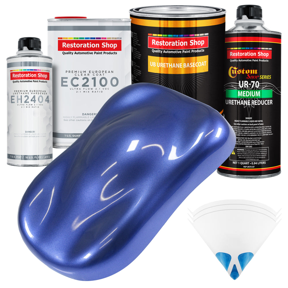 Indigo Blue Metallic Urethane Basecoat with European Clearcoat Auto Paint - Complete Quart Paint Color Kit - Automotive Refinish Coating