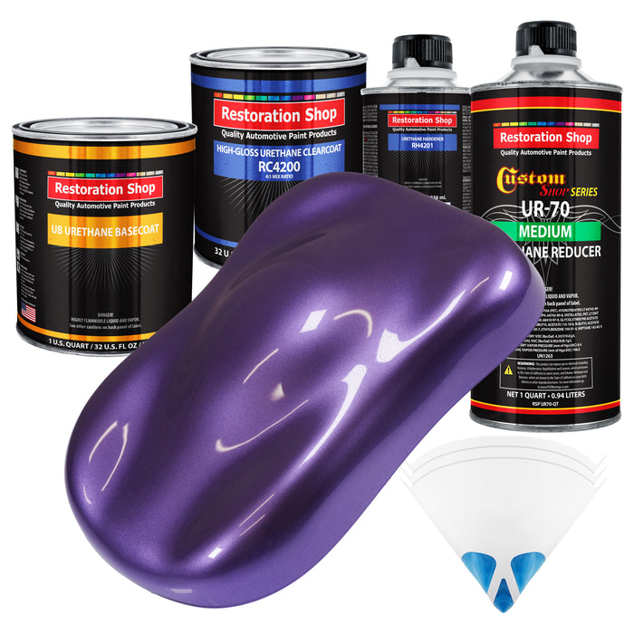 Plum Crazy Metallic - Urethane Basecoat with Clearcoat Auto Paint - Complete Medium Quart Paint Kit - Professional Gloss Automotive Car Truck Coating