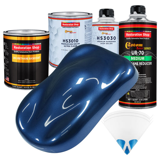 Sapphire Blue Metallic - Urethane Basecoat with Premium Clearcoat Auto Paint - Complete Medium Quart Paint Kit - Professional Gloss Automotive Coating