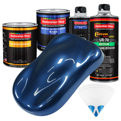 Sapphire Blue Metallic - Urethane Basecoat with Clearcoat Auto Paint (Complete Medium Quart Paint Kit) Professional Gloss Automotive Car Truck Coating