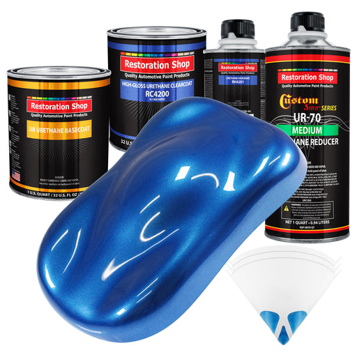 Burn Out Blue Metallic - Urethane Basecoat with Clearcoat Auto Paint (Complete Medium Quart Paint Kit) Professional Gloss Automotive Car Truck Coating