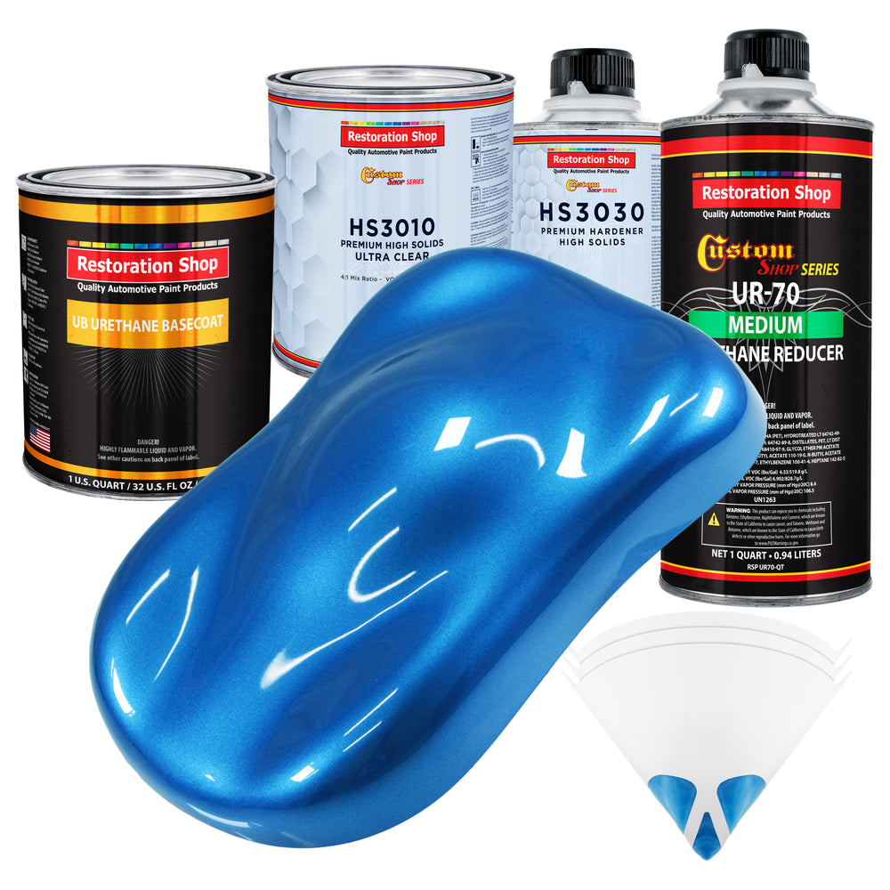 Fiji Blue Metallic - Urethane Basecoat with Premium Clearcoat Auto Paint (Complete Medium Quart Paint Kit) Professional High Gloss Automotive Coating