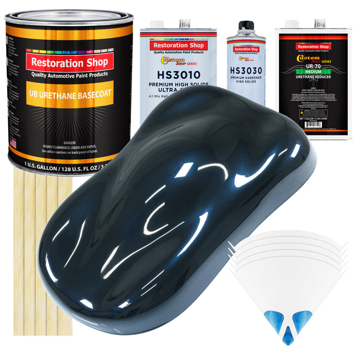 Dark Midnight Blue Pearl Urethane Basecoat with Premium Clearcoat Auto Paint - Complete Medium Gallon Paint Kit - Pro Automotive Car Refinish Coating