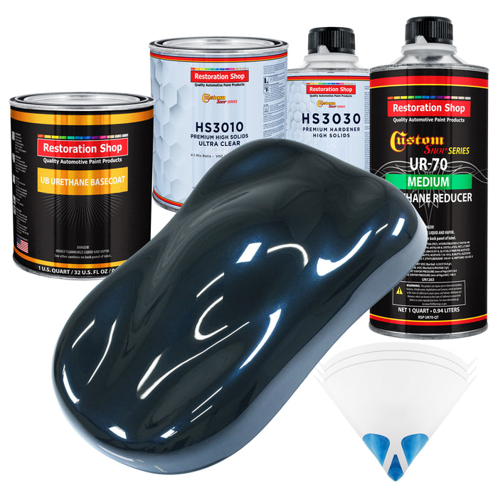 Dark Midnight Blue Pearl - Urethane Basecoat with Premium Clearcoat Auto Paint (Complete Medium Quart Paint Kit) Professional Gloss Automotive Coating