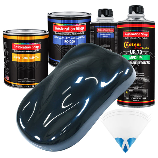 Dark Midnight Blue Pearl - Urethane Basecoat with Clearcoat Auto Paint - Complete Medium Quart Paint Kit - Professional Automotive Car Truck Coating