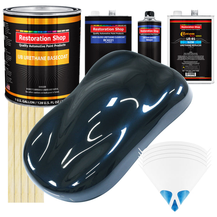 Dark Midnight Blue Pearl - Urethane Basecoat with Clearcoat Auto Paint - Complete Slow Gallon Paint Kit - Professional Automotive Car Truck Coating