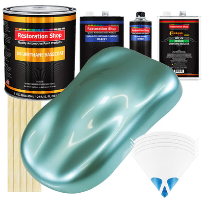 Silver Aqua Metallic - Urethane Basecoat with Clearcoat Auto Paint (Complete Medium Gallon Paint Kit) Professional Gloss Automotive Car Truck Coating
