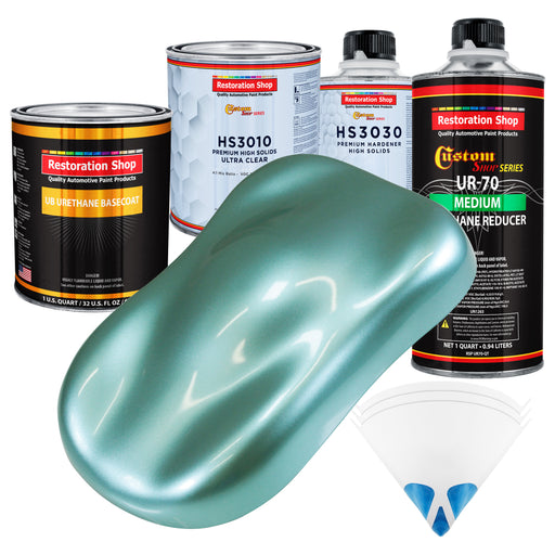 Silver Aqua Metallic - Urethane Basecoat with Premium Clearcoat Auto Paint - Complete Medium Quart Paint Kit - Professional Gloss Automotive Coating