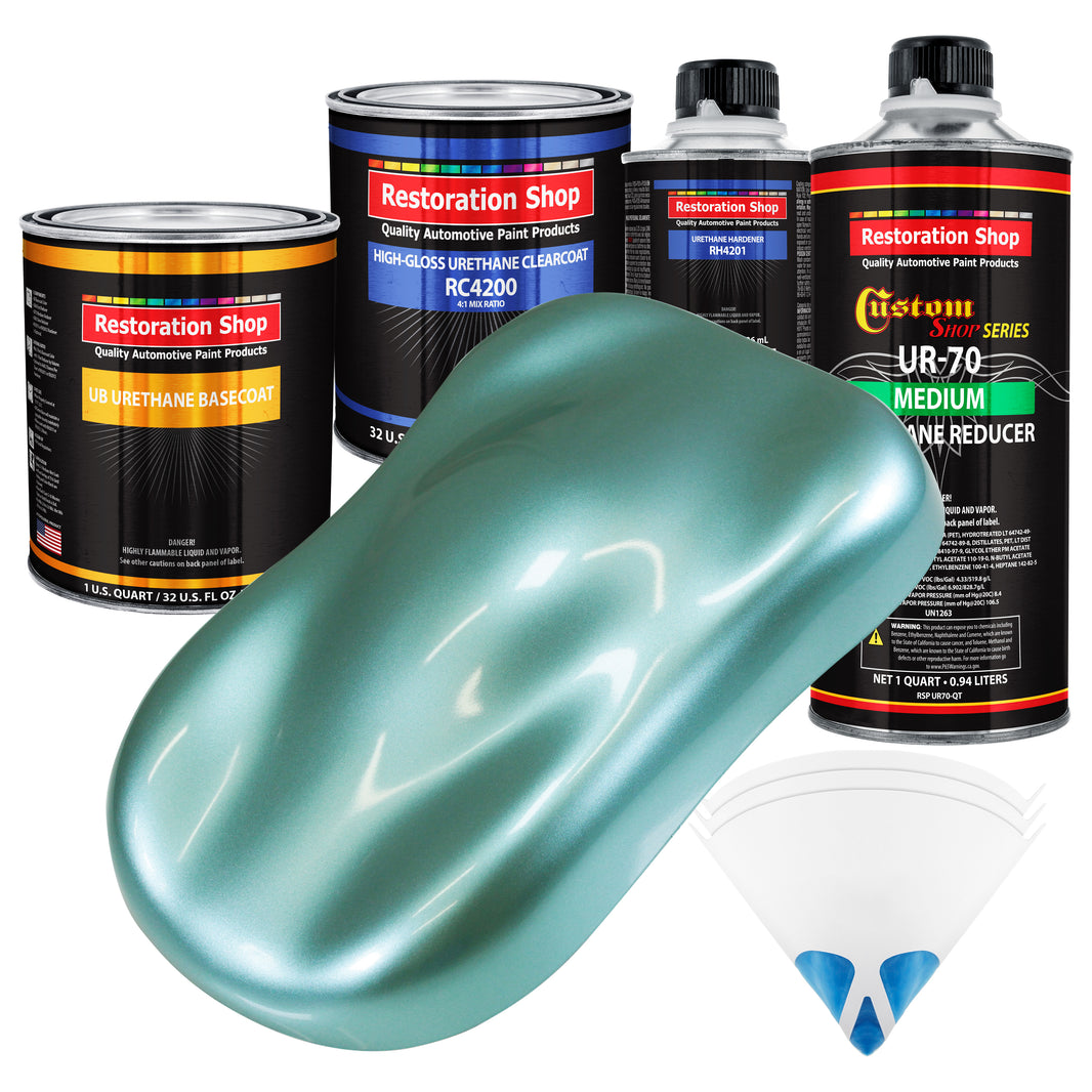 Silver Aqua Metallic - Urethane Basecoat with Clearcoat Auto Paint - Complete Medium Quart Paint Kit - Professional Gloss Automotive Car Truck Coating