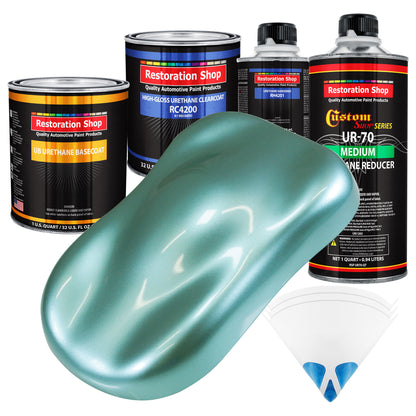 Silver Aqua Metallic - Urethane Basecoat with Clearcoat Auto Paint - Complete Medium Quart Paint Kit - Professional Gloss Automotive Car Truck Coating
