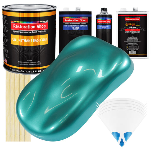 Gulfstream Aqua Metallic - Urethane Basecoat with Clearcoat Auto Paint - Complete Fast Gallon Paint Kit - Professional Automotive Car Truck Coating