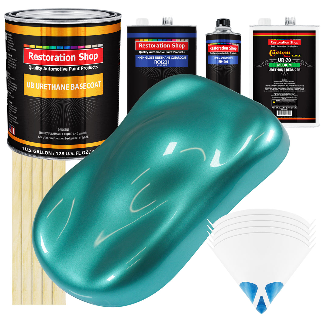 Gulfstream Aqua Metallic - Urethane Basecoat with Clearcoat Auto Paint - Complete Medium Gallon Paint Kit - Professional Automotive Car Truck Coating