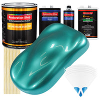 Gulfstream Aqua Metallic - Urethane Basecoat with Clearcoat Auto Paint - Complete Medium Gallon Paint Kit - Professional Automotive Car Truck Coating