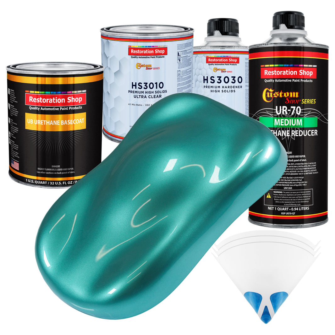 Gulfstream Aqua Metallic - Urethane Basecoat with Premium Clearcoat Auto Paint (Complete Medium Quart Paint Kit) Professional Gloss Automotive Coating