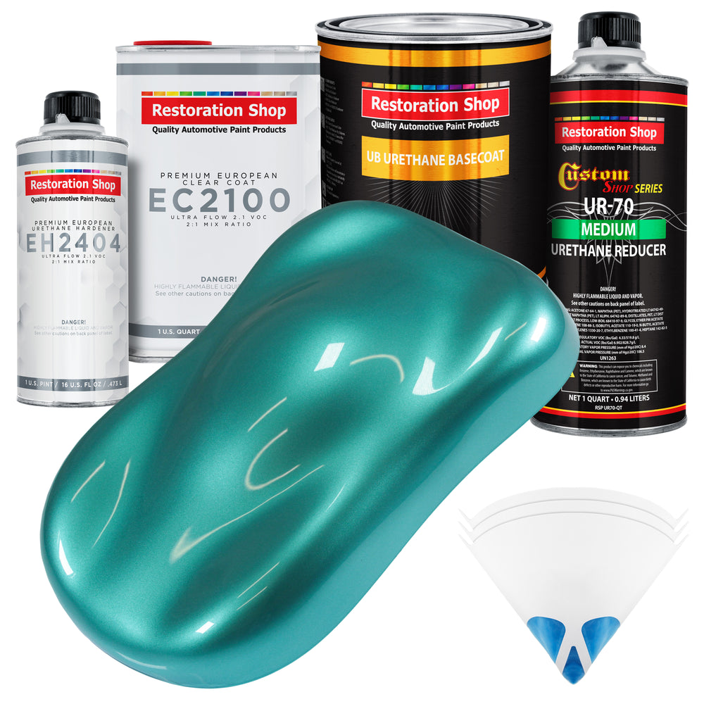 Gulfstream Aqua Metallic Urethane Basecoat with European Clearcoat Auto Paint - Complete Quart Paint Color Kit - Automotive Refinish Coating