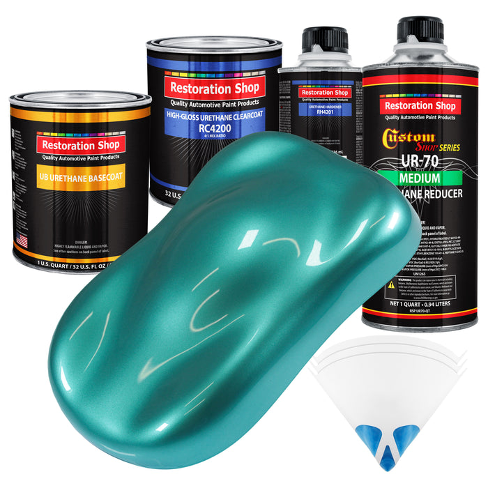 Gulfstream Aqua Metallic - Urethane Basecoat with Clearcoat Auto Paint - Complete Medium Quart Paint Kit - Professional Automotive Car Truck Coating