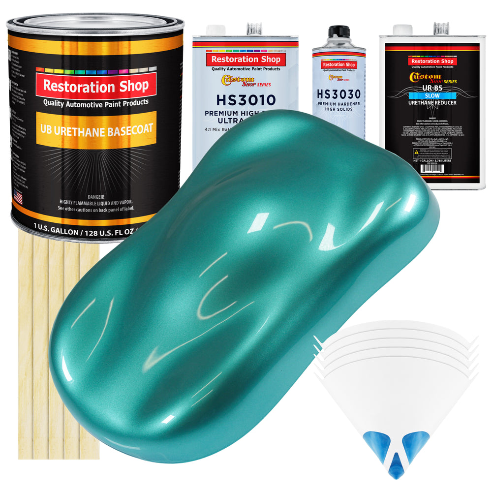 Gulfstream Aqua Metallic - Urethane Basecoat with Premium Clearcoat Auto Paint (Complete Slow Gallon Paint Kit) Professional Gloss Automotive Coating