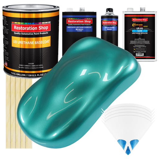 Gulfstream Aqua Metallic - Urethane Basecoat with Clearcoat Auto Paint - Complete Slow Gallon Paint Kit - Professional Automotive Car Truck Coating