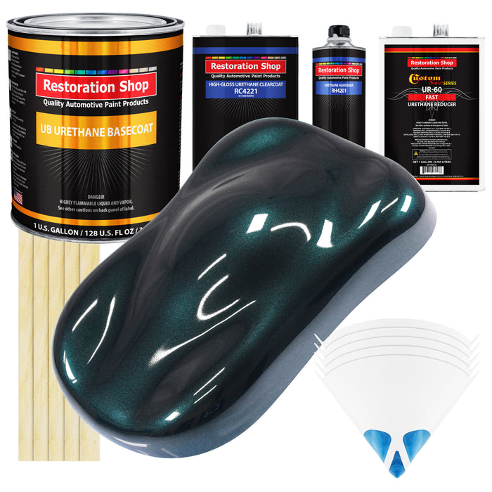 Dark Turquoise Metallic - Urethane Basecoat with Clearcoat Auto Paint (Complete Fast Gallon Paint Kit) Professional Gloss Automotive Car Truck Coating