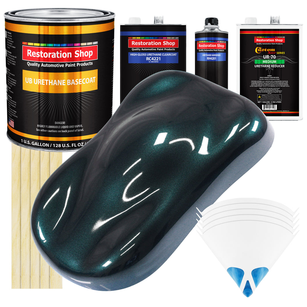 Dark Turquoise Metallic - Urethane Basecoat with Clearcoat Auto Paint - Complete Medium Gallon Paint Kit - Professional Automotive Car Truck Coating