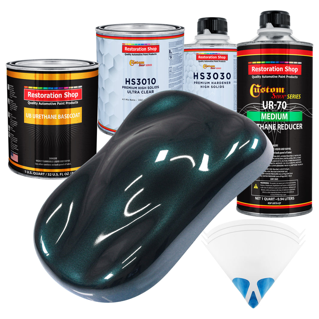 Dark Turquoise Metallic - Urethane Basecoat with Premium Clearcoat Auto Paint (Complete Medium Quart Paint Kit) Professional Gloss Automotive Coating