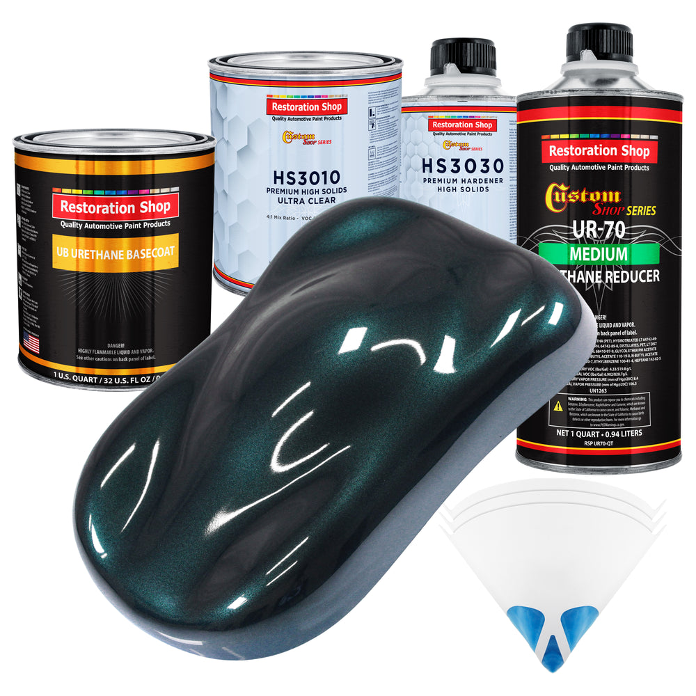 Dark Turquoise Metallic - Urethane Basecoat with Premium Clearcoat Auto Paint (Complete Medium Quart Paint Kit) Professional Gloss Automotive Coating