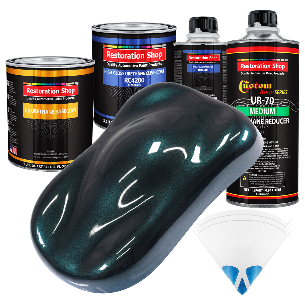 Dark Turquoise Metallic - Urethane Basecoat with Clearcoat Auto Paint - Complete Medium Quart Paint Kit - Professional Automotive Car Truck Coating
