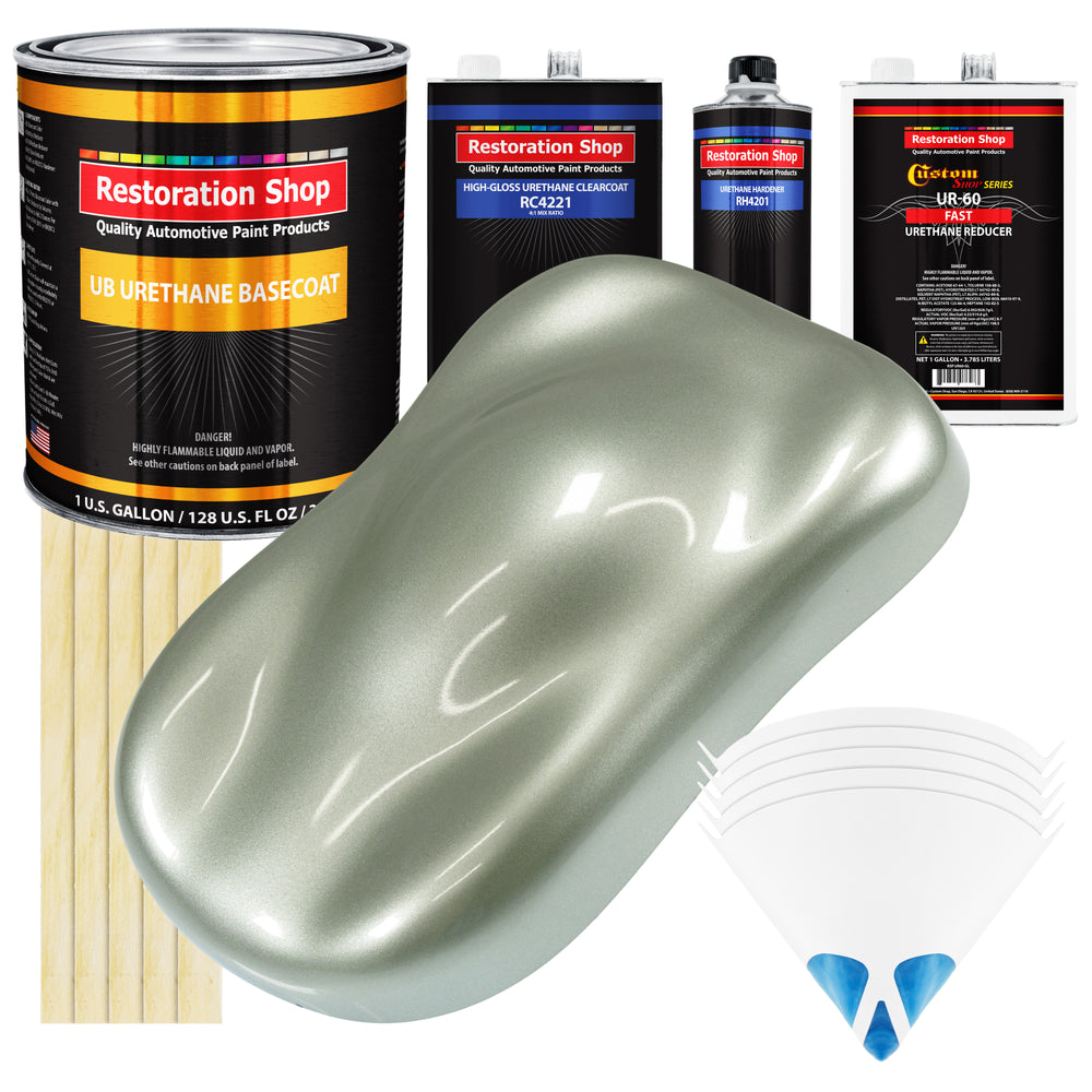 Sage Green Metallic - Urethane Basecoat with Clearcoat Auto Paint - Complete Fast Gallon Paint Kit - Professional Gloss Automotive Car Truck Coating