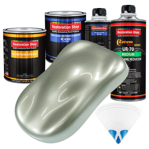 Sage Green Metallic - Urethane Basecoat with Clearcoat Auto Paint - Complete Medium Quart Paint Kit - Professional Gloss Automotive Car Truck Coating