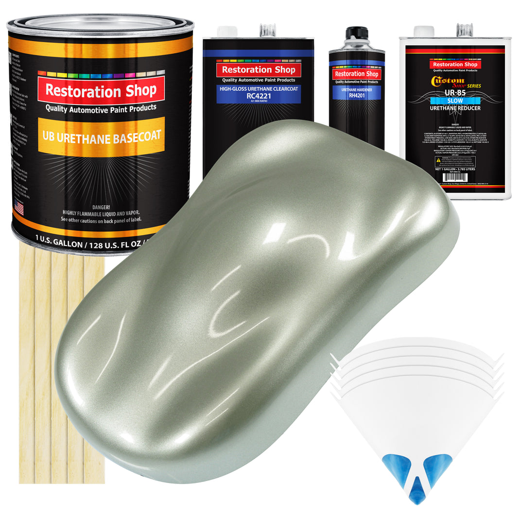 Sage Green Metallic - Urethane Basecoat with Clearcoat Auto Paint - Complete Slow Gallon Paint Kit - Professional Gloss Automotive Car Truck Coating
