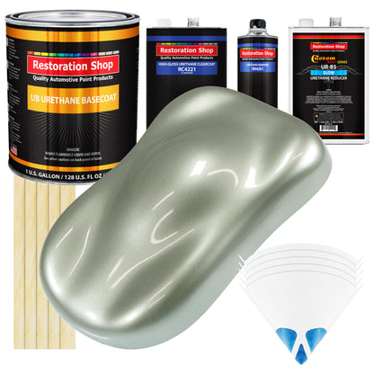 Sage Green Metallic - Urethane Basecoat with Clearcoat Auto Paint - Complete Slow Gallon Paint Kit - Professional Gloss Automotive Car Truck Coating