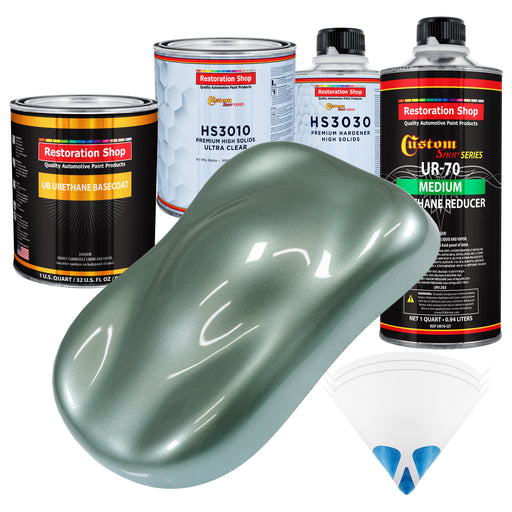 Slate Green Metallic - Urethane Basecoat with Premium Clearcoat Auto Paint - Complete Medium Quart Paint Kit - Professional Gloss Automotive Coating
