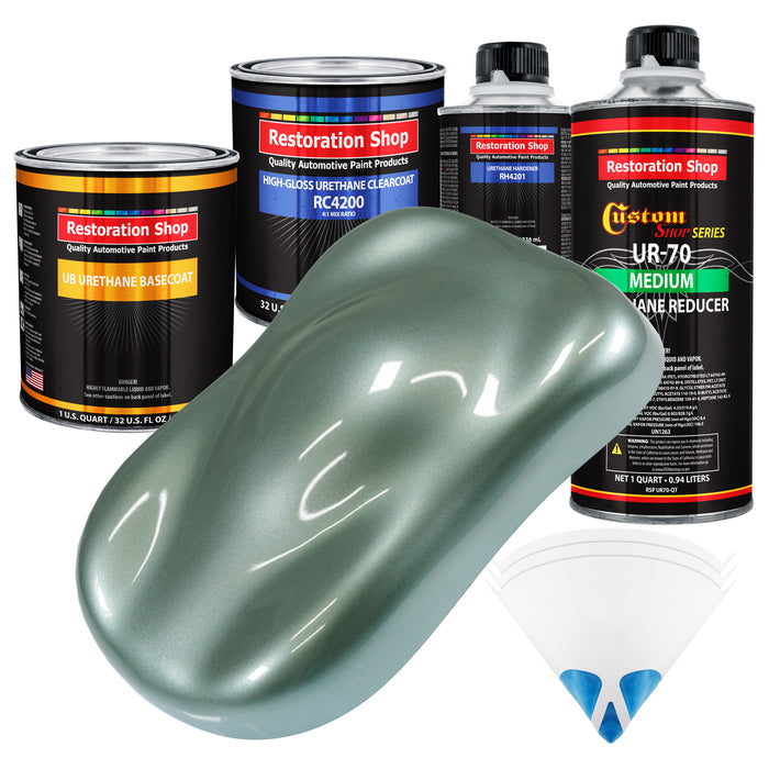 Slate Green Metallic - Urethane Basecoat with Clearcoat Auto Paint - Complete Medium Quart Paint Kit - Professional Gloss Automotive Car Truck Coating