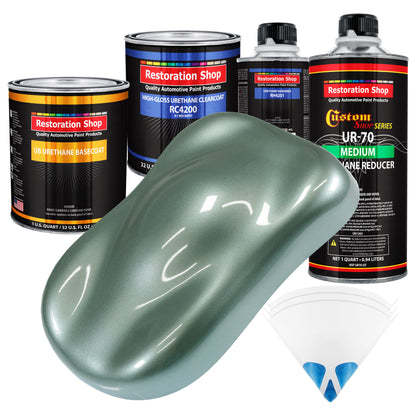 Slate Green Metallic - Urethane Basecoat with Clearcoat Auto Paint - Complete Medium Quart Paint Kit - Professional Gloss Automotive Car Truck Coating