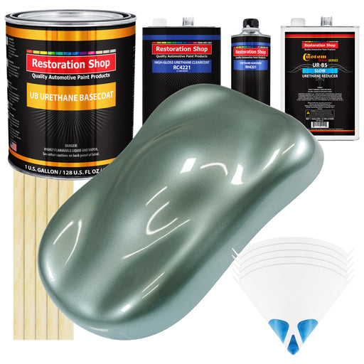 Slate Green Metallic - Urethane Basecoat with Clearcoat Auto Paint - Complete Slow Gallon Paint Kit - Professional Gloss Automotive Car Truck Coating