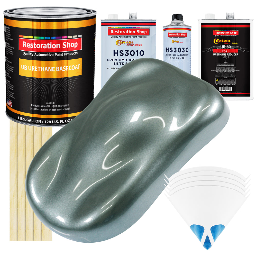 Steel Gray Metallic - Urethane Basecoat with Premium Clearcoat Auto Paint (Complete Fast Gallon Paint Kit) Professional High Gloss Automotive Coating