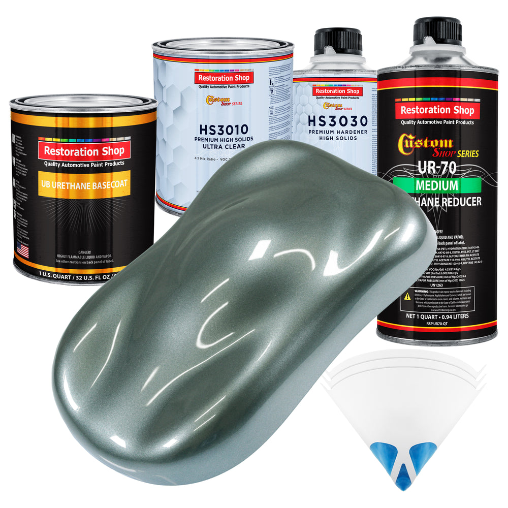Steel Gray Metallic - Urethane Basecoat with Premium Clearcoat Auto Paint (Complete Medium Quart Paint Kit) Professional High Gloss Automotive Coating