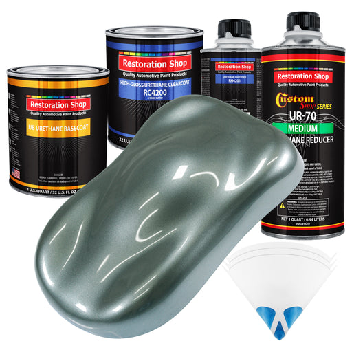 Steel Gray Metallic - Urethane Basecoat with Clearcoat Auto Paint - Complete Medium Quart Paint Kit - Professional Gloss Automotive Car Truck Coating