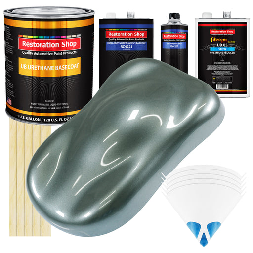 Steel Gray Metallic - Urethane Basecoat with Clearcoat Auto Paint - Complete Slow Gallon Paint Kit - Professional Gloss Automotive Car Truck Coating