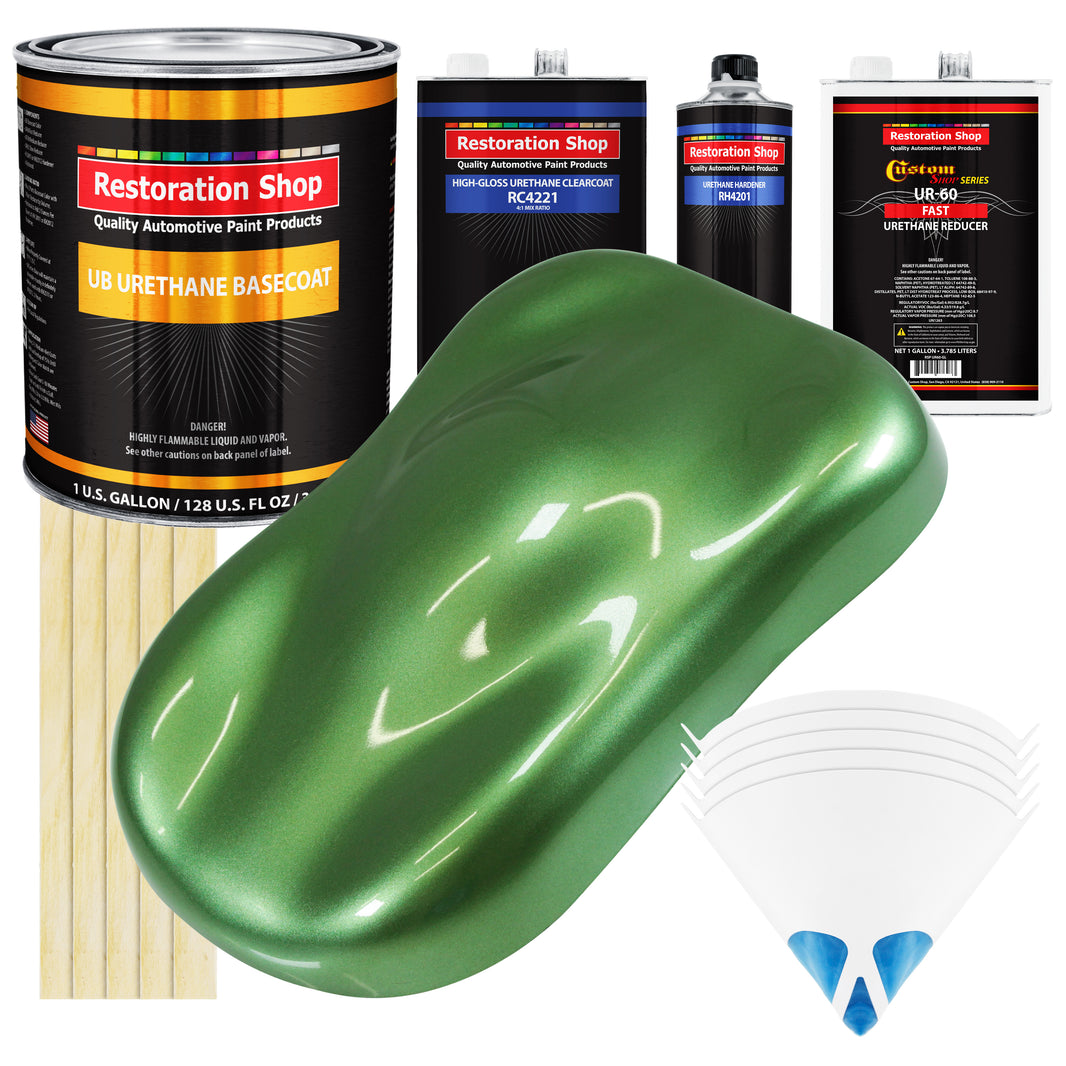 Medium Green Metallic - Urethane Basecoat with Clearcoat Auto Paint - Complete Fast Gallon Paint Kit - Professional Gloss Automotive Car Truck Coating