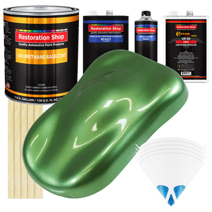 Medium Green Metallic - Urethane Basecoat with Clearcoat Auto Paint - Complete Fast Gallon Paint Kit - Professional Gloss Automotive Car Truck Coating