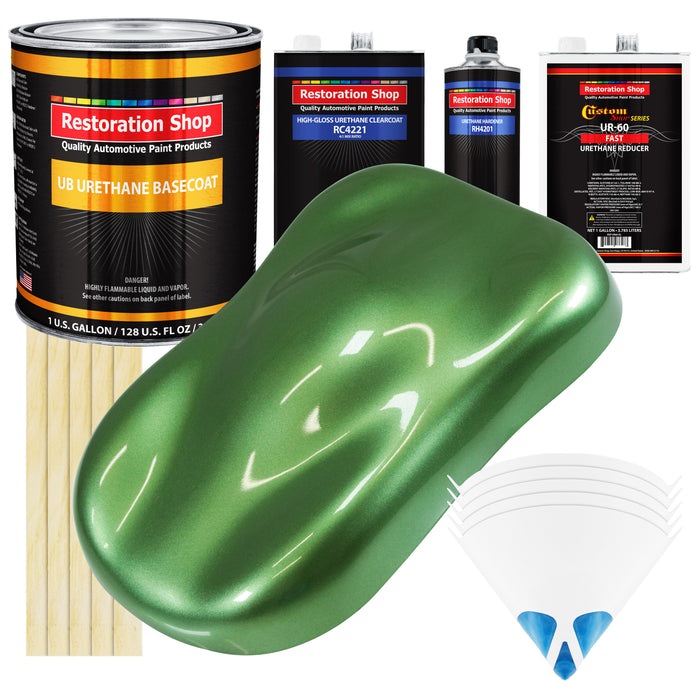 Medium Green Metallic - Urethane Basecoat with Clearcoat Auto Paint - Complete Fast Gallon Paint Kit - Professional Gloss Automotive Car Truck Coating